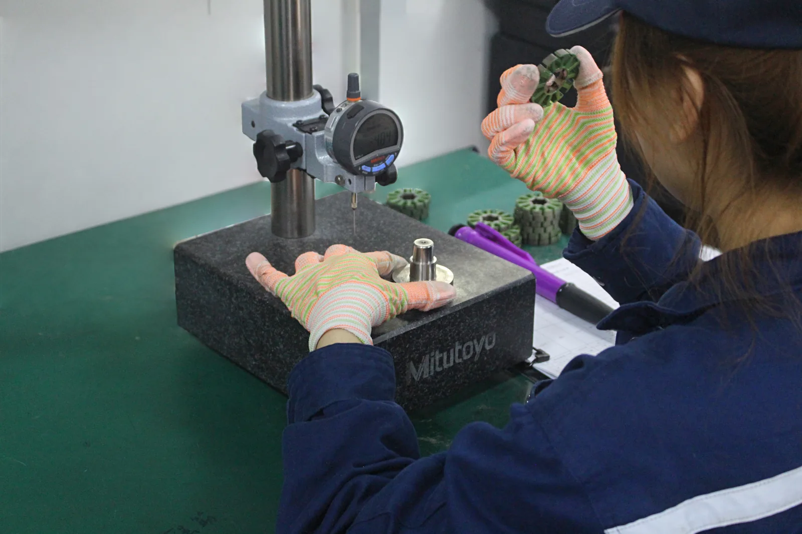 Height gauge measurement of a coated core.