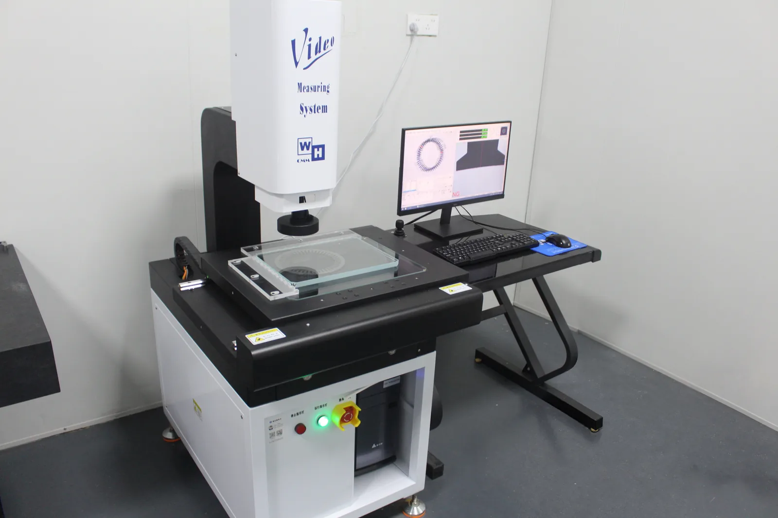 The vision measuring machine used for lamination profiles and first-article inspection.
